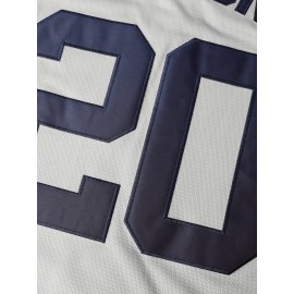 Men's #20 Gray Embroidered Baseball Jersey - V-Neck, Short Sleeve, Button-Up, Lightweight Polyester, Ideal for Training & Games, Versatile All-Season Wear