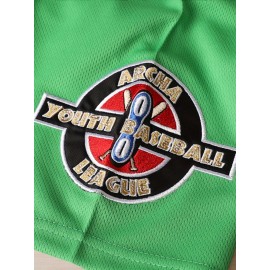 Men'S #1 White And Green Striped Baseball Jacket, Embroidered Short-Sleeve Baseball Jacket, V-Neck Loose Button-Up Shirt, Comfortable Top Suitable for Training And Games