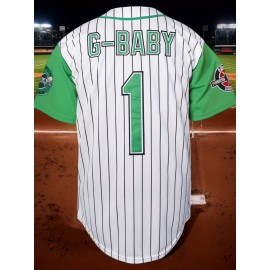 Men'S #1 White And Green Striped Baseball Jacket, Embroidered Short-Sleeve Baseball Jacket, V-Neck Loose Button-Up Shirt, Comfortable Top Suitable for Training And Games