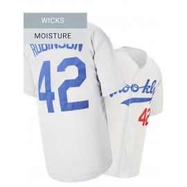 #42 White Baseball Jersey Stitched Polyester Men'S Retro Baseball Shirt Button Short Sleeved Baseball Top S-3XL Hip Hop Clothes