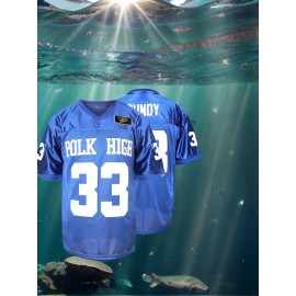 All Stitched #33 Blue Breathable Embroidered Football Jersey - Casual V-Neck Sports Shirt for Outdoor Activities & Parties, Sizes S-XXXL, Embroidered, Football Jersey, Breathable, Casual