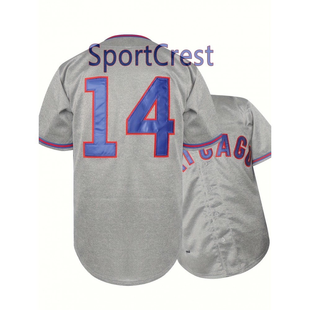 14 Grey Baseball Jersey Stitched Polyester Men'S Retro Baseball Shirt Button Short Sleeved Baseball Top S-3XL Hip Hop Clothes