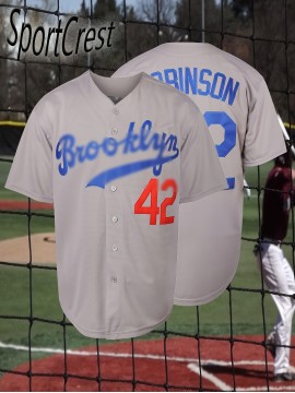 Stitched 42 Grey Baseball Jersey Polyester Men'S Retro Baseball Shirt Button Short Sleeved Baseball Top S-3XL Hip Hop Clothes