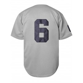 Men's Retro Baseball Jersey #6 Grey - Loose Fit V-Neck Button-Up Short Sleeve, Heavyweight 100% Polyester with Full Embroidery, All-Season Casual & Sports Wear (S-3XL), Outdoor Activity Apparel, Sporty Look, Durable Sportswear