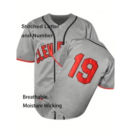 #19 Grey Baseball Jersey Stitched Polyester Men'S Retro Baseball Shirt Button Short Sleeved Baseball Top S-3XL Hip Hop Clothes