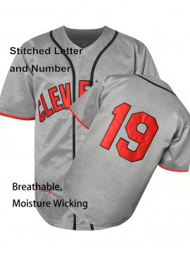 #19 Grey Baseball Jersey Stitched Polyester Men'S Retro Baseball Shirt Button Short Sleeved Baseball Top S-3XL Hip Hop Clothes