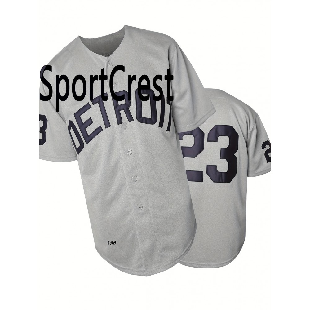 23 Grey Baseball Jersey Stitched Polyester Men'S Retro Baseball Shirt Button Short Sleeved Baseball Top S-3XL Hip Hop Clothes