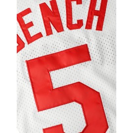 Men's Retro Baseball Jersey - White #5 Embroidered Cincinnati Team Name & Red Stitching, Loose Fit V-Neck Button-Up Short Sleeve, All-Season Machine Washable Polyester Shirt for Sports, Casual & Holidays (Sizes S-3XL), Best for Christmas