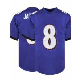 #8 Purple Embroidered Football Jersey - Breathable Polyester V-Neck Sports Shirt, Casual & Athletic Wear for Parties and Outdoor Activities, Sizes S-XXXL, Outdoor Activity Shirt|Embroidered Sports Top|Comfortable Athletic Wear, Football Accessories