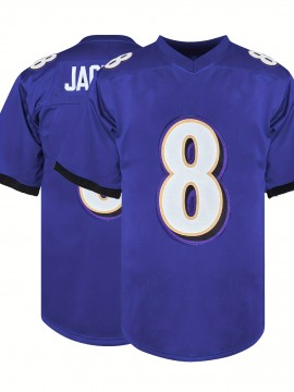 #8 Purple Embroidered Football Jersey - Breathable Polyester V-Neck Sports Shirt, Casual & Athletic Wear for Parties and Outdoor Activities, Sizes S-XXXL, Outdoor Activity Shirt|Embroidered Sports Top|Comfortable Athletic Wear, Football Accessories