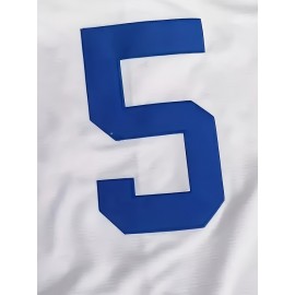 Men'S # 5 White Baseball Jersey With Breathable V-neck Loose Fit, Perfect For Training, Hiking, Leisure, And Team Sports. Size S-3XL