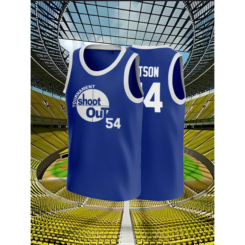 Men's#54 Blue Basketball Jersey, Embroidered Cozy Outdoor Sports Wear for Comfortable Performance, Suitable for Team Training And Competitions, SizS--XXXL