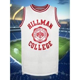 Men's #9 Embroidered Basketball Jersey - White & Red Hillman College Design, Loose Fit, Round Neck, S-3XL, Polyester Knit Fabric for Sports & Casual Wear, Outdoor Activewear | Loose Fit Jersey | Embroidered Detailing