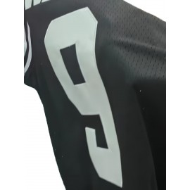 Men's #9 Embroidered Basketball Jersey - White & Red Hillman College Design, Loose Fit, Round Neck, S-3XL, Polyester Knit Fabric for Sports & Casual Wear, Outdoor Activewear | Loose Fit Jersey | Embroidered Detailing