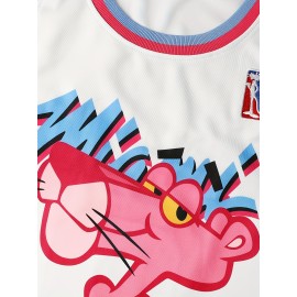 Men's #3 Basketball Jersey - Sleeveless Loose Fit Polyester Knit Top with Number & Letter Design, Pink/Blue/Red Colorblock for Training, Casual Wear, Parties (Sizes S-3XL), Outdoor Activity Apparel, Athletic Design, Durable Sports Apparel