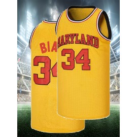 Men'S #34 Embroidered Basketball Jersey, 100% Polyester, Crew Neck Sleeveless Sports Shirt, Slight Stretch, Loose Fit, Universal Fit, with Sizes S-3XL for Casual, Training, Hiking, Daily & Weekend Wear, Couples, Men