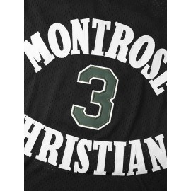 Men's #3 Montrose Christian Basketball Jersey - Black, Embroidered Green & White, Sleeveless Sportswear for Training & Competition, Breathable Mesh Fabric, Ideal for Spring-Autumn, Sizes S-XXXL