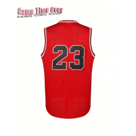 Men'S # 23 Red Embroidered Polyester Basketball Shirt V-neck Sleeveless Sports Shirt Breathable Knitted Fabric Suitable For Team Sports Training Casual Wear S-3XL Sports Shirt Sports Appearance Breathable Polyester Fiber