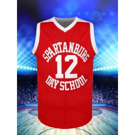 Men'S Red Basketball Suit #12 Classic Retro Embroidered Sleeveless Sweatwicking And Breathable Tank Top Basketball Suit, Suitable For Training And Competition, Siz S-3XL