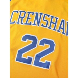 Men's #22 Crenshaw Embroidered Basketball Jersey - Yellow with Blue Trim, V-Neck, Sleeveless Sports Uniform for Streetball, Parties & Casual Wear, Sizes S-XXXL