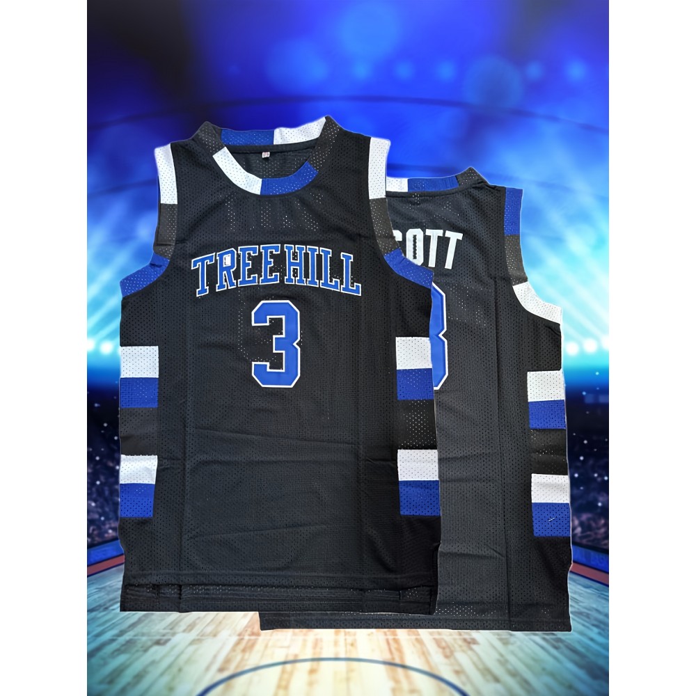1pc Men's #3 Vintage Basketball Jersey - 100% Polyester Knit Fabric, Embroidered Lettering, Sleeveless V-Neck Sports Uniform for Training & Competition, Loose Fit for Casual/Team Sports/Outdoor Activities, Breathable, Perfect for Summer