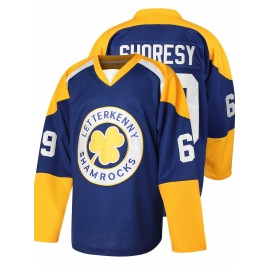 1pc Letterkenny Shamrocks Men'S Hockey Jersey - Polyester V-Neck with Embroidered #69 and Name - All-Season Sports Fan Gear for Ice Hockey, Casual Wear, Parties, and Outdoor Activities