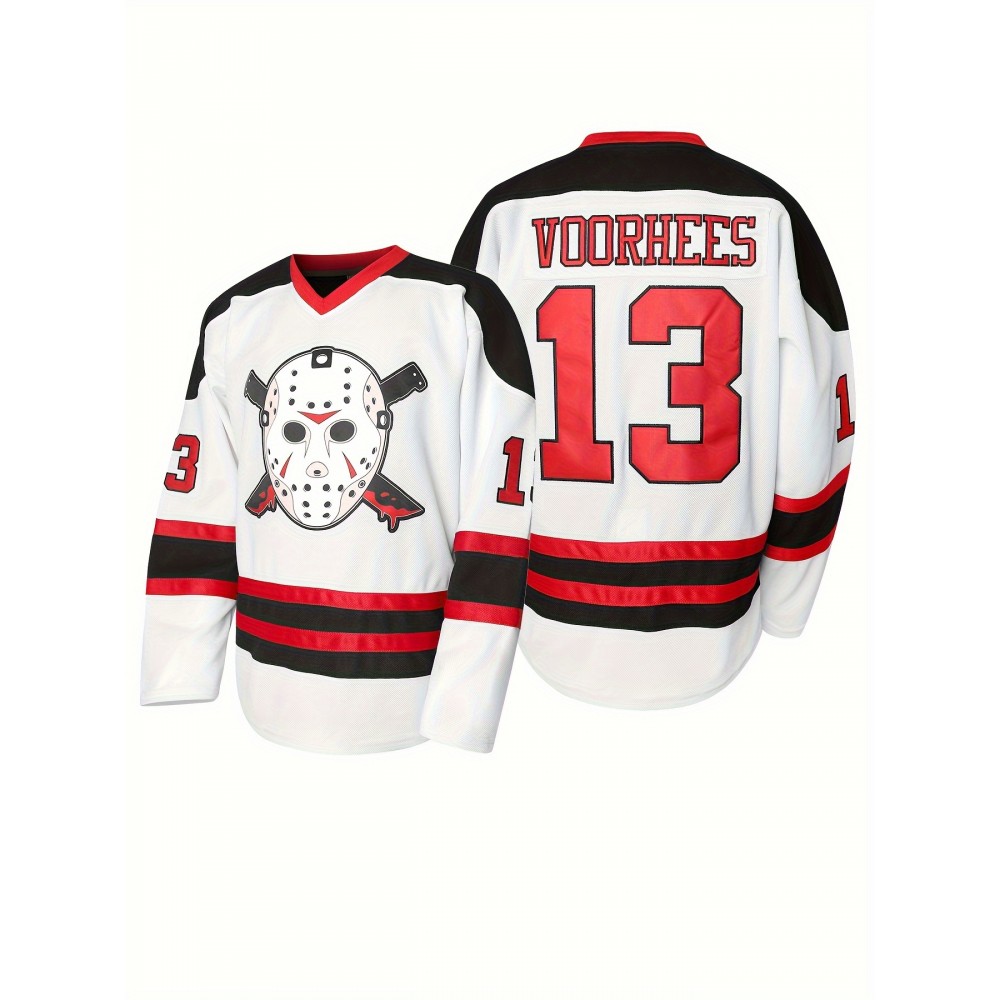 Men'S #13 Embroidered Hockey Jersey - Polyester V-Neck Top with Lettering, Loose Fit, Sports Style for Casual, Training, Team Sports, Holiday, Unity Events - Spring, Summer, Fall, Winter