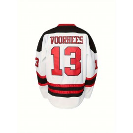 Men'S #13 Embroidered Hockey Jersey - Polyester V-Neck Top with Lettering, Loose Fit, Sports Style for Casual, Training, Team Sports, Holiday, Unity Events - Spring, Summer, Fall, Winter