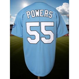 Men's #55 Blue Embroidered Baseball Jersey - V-Neck, Short Sleeve, Lightweight Polyester, Button-Up Shirt with 