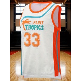 1pc Men'S Flint Tropics #33 Embroidered Basketball Jersey - Breathable Polyester Tank Top with Slight Stretch, Crew Neck, Loose Fit for Sports, Casual & Team Events - Four Seasons
