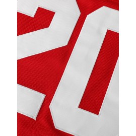 Men's #20 Red Embroidered Ice Hockey Game Jersey - V-Neck, Long Sleeve, Polyester - Suitable for Sports and Casual Wear