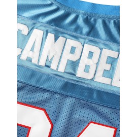 1pc Men'S Vintage Blue #34 Embroidered Polyester Sports Jersey - Breathable V-Neck Short Sleeve Top for Training, Casual Wear & Football Events, Slight Stretch Knit Fabric, Four Seasons