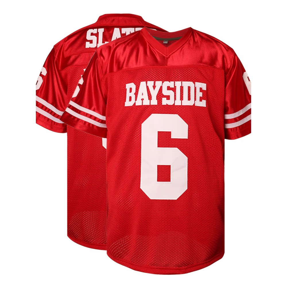 Men's #6 Embroidered Green Football Jersey - V-Neck, Breathable Polyester, Perfect for Sports & Casual Wear