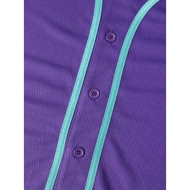 Men'S Solid Color Baseball Jersey, V-Neck Loose Button-Down Shirt, Smart Casual Outdoor Light Stretch Baseball Top