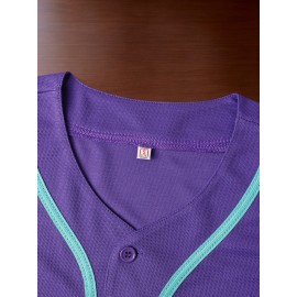 Men'S Solid Color Baseball Jersey, V-Neck Loose Button-Down Shirt, Smart Casual Outdoor Light Stretch Baseball Top