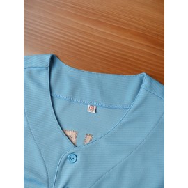 Men'S #11 Blue Baseball Jersey, Embroidered Short-Sleeve Baseball Jersey, V-Neck Loose Button-Up Shirt, a Comfortable Top Suitable for Training And Games.