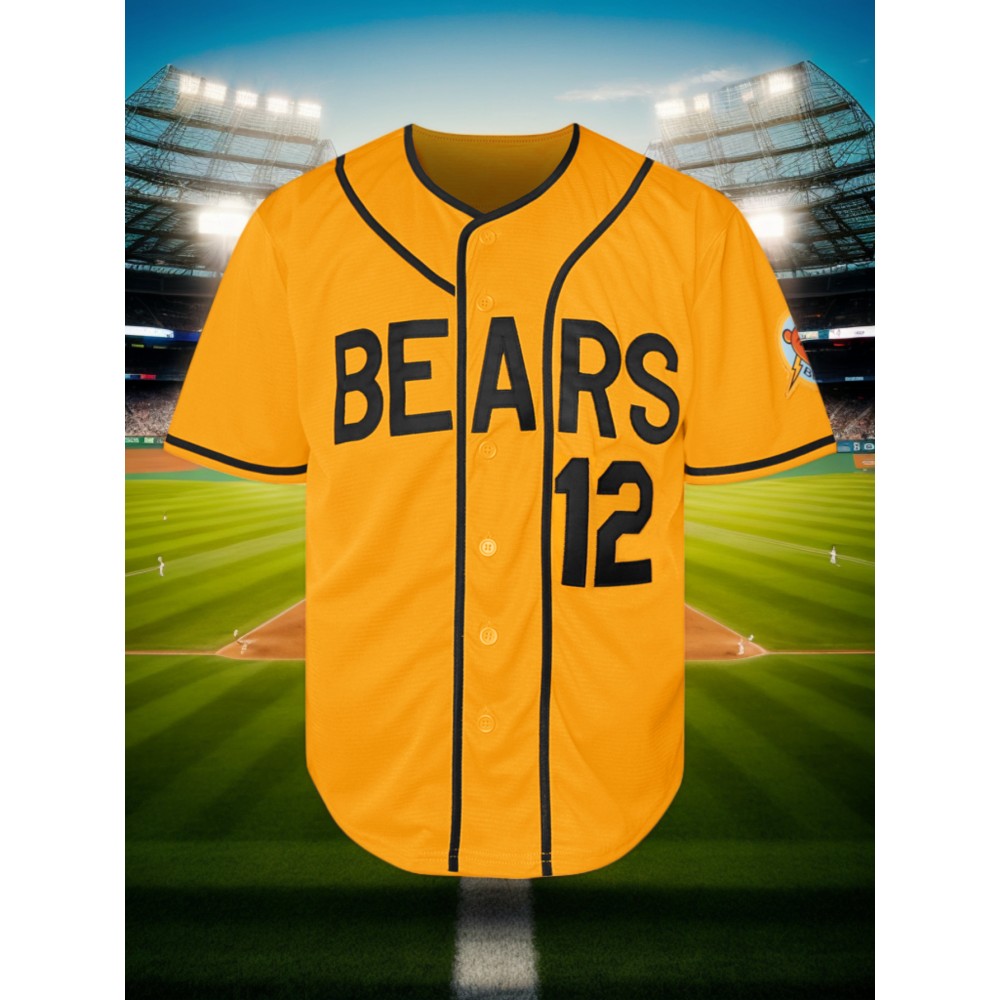 Men's #12 Yellow & Black Embroidered Baseball Jersey - V-Neck, Short Sleeve, Lightweight Polyester, Button-Up Shirt for Training & Games, Casual & Sports Wear
