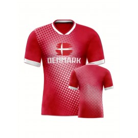 Women's Large Size Professional Sports Fabric Creative Pattern Print European National Team Soccer Jersey T-shirt, Soccer Jersey Flag Uniforms Shirts, Breathable And Lightweight, Moisture-Wicking, As Gifts For Sports Fans