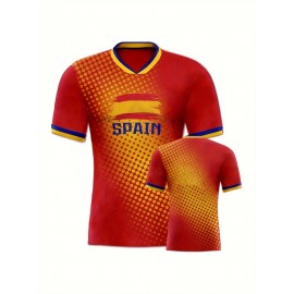 Women's Large Size Professional Sports Fabric Creative Pattern Print European National Team Soccer Jersey T-shirt, Soccer Jersey Flag Uniforms Shirts, Breathable And Lightweight, Moisture-Wicking, As Gifts For Sports Fans