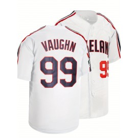 Men's Retro Baseball Jersey with Embroidered Number 99 & Names - Polyester V-Neck Loose Fit Button-Up Shirt for Sports, Halloween, Christmas Parties (S-3XL), Festive Occasion Attire | Casual Baseball Shirt | Durable Fabric