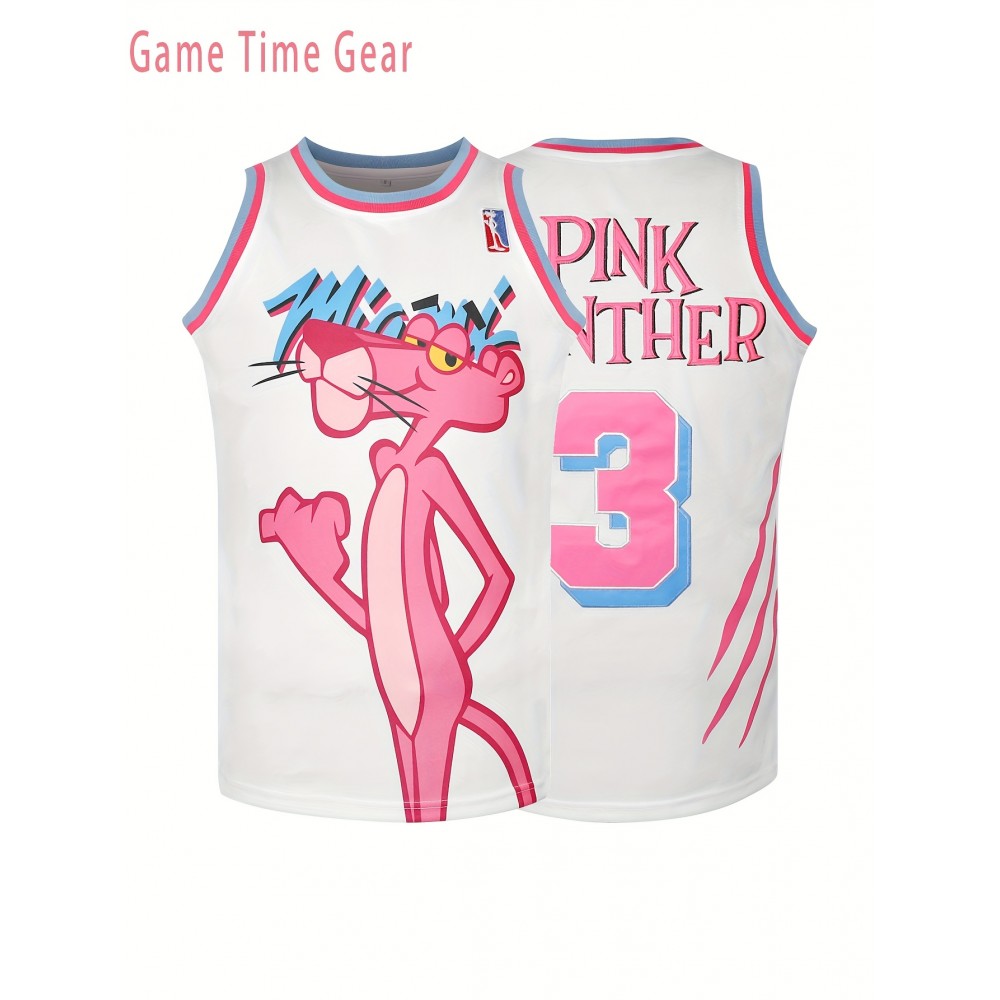 Men's #3 Basketball Jersey - Sleeveless Loose Fit Polyester Knit Top with Number & Letter Design, Pink/Blue/Red Colorblock for Training, Casual Wear, Parties (Sizes S-3XL), Outdoor Activity Apparel, Athletic Design, Durable Sports Apparel