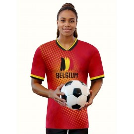 Women's Large Size Professional Sports Fabric Creative Pattern Print European National Team Soccer Jersey T-shirt, Soccer Jersey Flag Uniforms Shirts, Breathable And Lightweight, Moisture-Wicking, As Gifts For Sports Fans