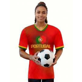 Women's Large Size Professional Sports Fabric Creative Pattern Print European National Team Soccer Jersey T-shirt, Soccer Jersey Flag Uniforms Shirts, Breathable And Lightweight, Moisture-Wicking, As Gifts For Sports Fans